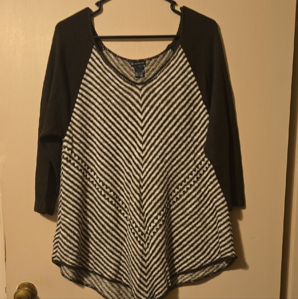 New Directions Brown and White Chevron Blouse